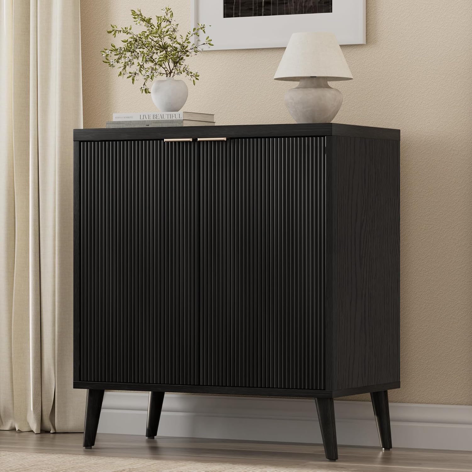 Commercial Kitchen Table - Fluted Buffet Cabinet With Storage Modern