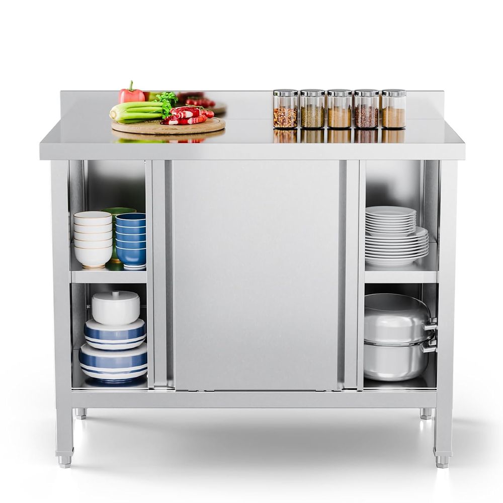 Commercial Kitchen Backsplash - StainlSteel Table with Cabinet 39