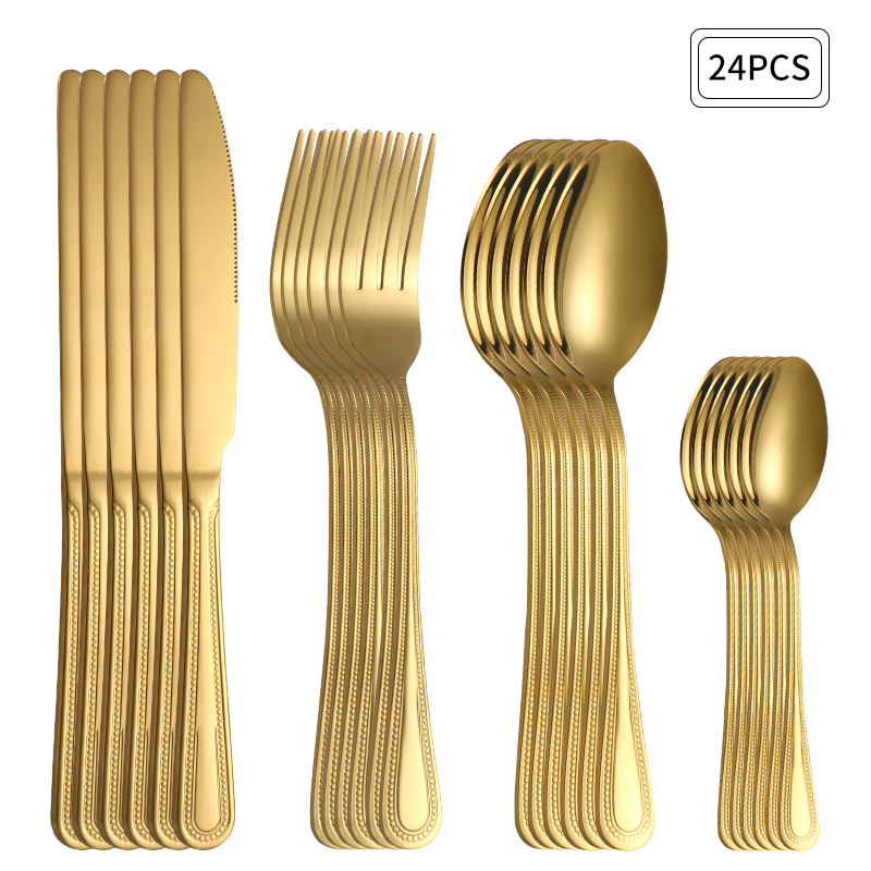 24pc Stainless Steel Gold Cutl - đánh giá và giá Commercial Kitchen Knives